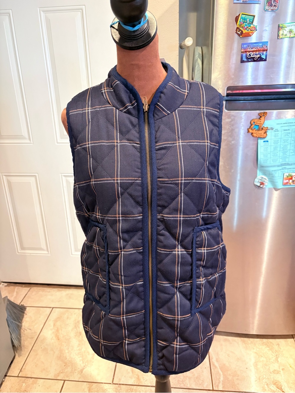 41 Hawthorn Navy Quilted Plaid Zip Vest
